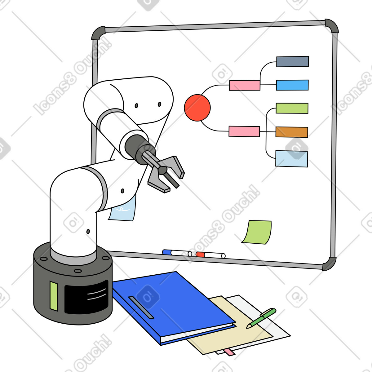 Robotic Arm Engineering Development Process illustration in Kindy style download in PNG, SVG