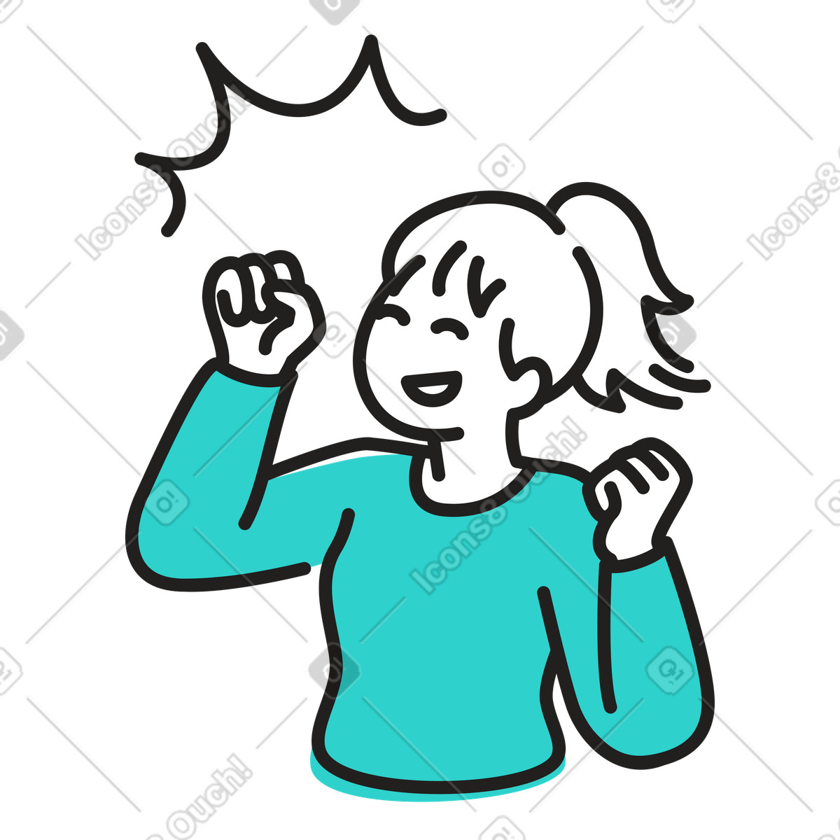 Illustration Jeune femme excitée par quelque chose dans le style Little à télécharger aux formats PNG, SVG