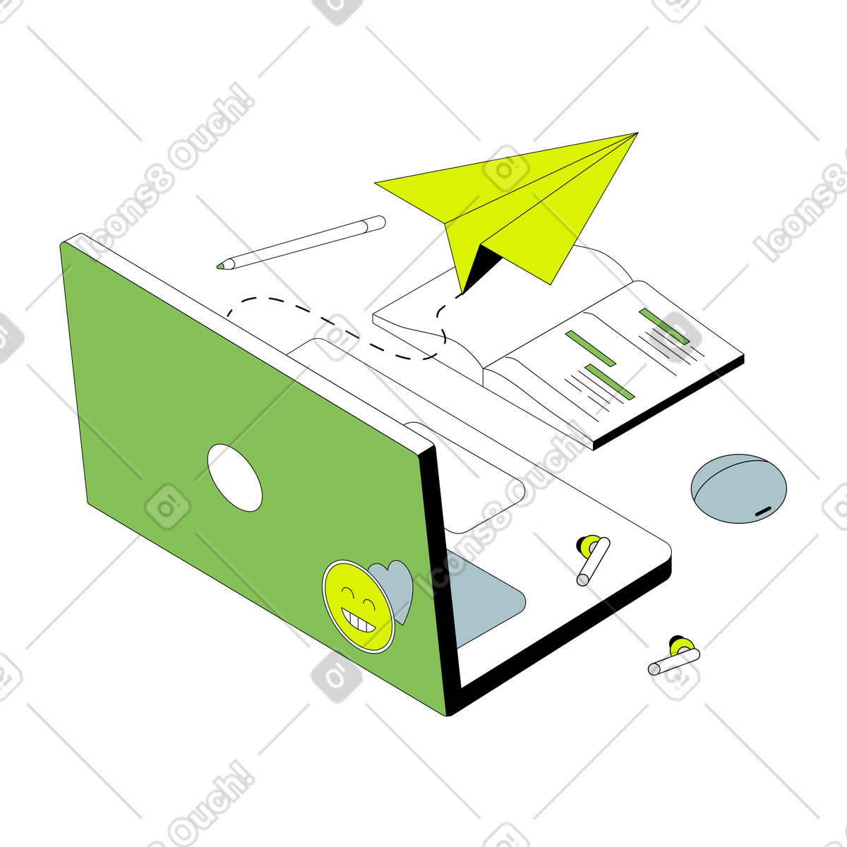 Sending a message from laptop illustration in Isometric style download in PNG, SVG
