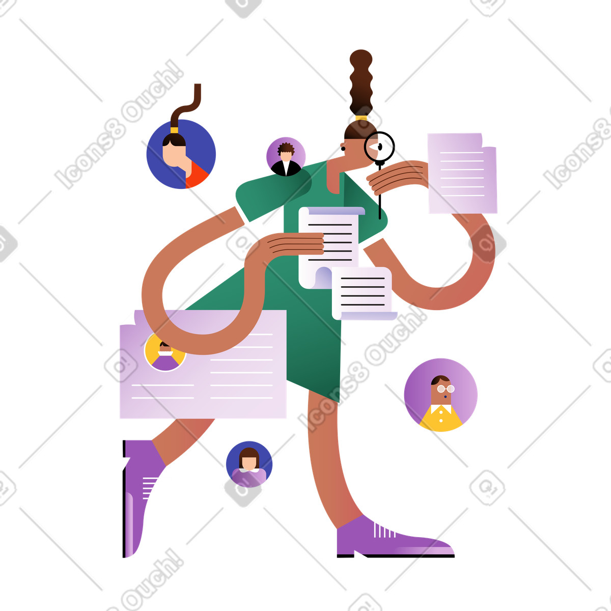 Illustration Recruiter reviewing resumes, Employee recruitment workflow and hiring process dans le style Wavy à télécharger aux formats PNG, SVG