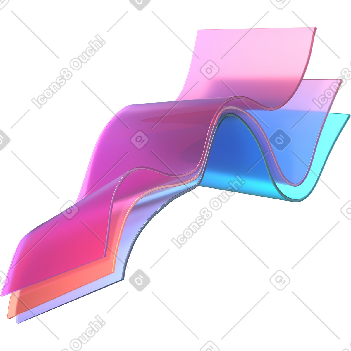 Ilustración Cintas de vidrio onduladas y en capas colores estilo 3D Glassy a descargar PNG SVG