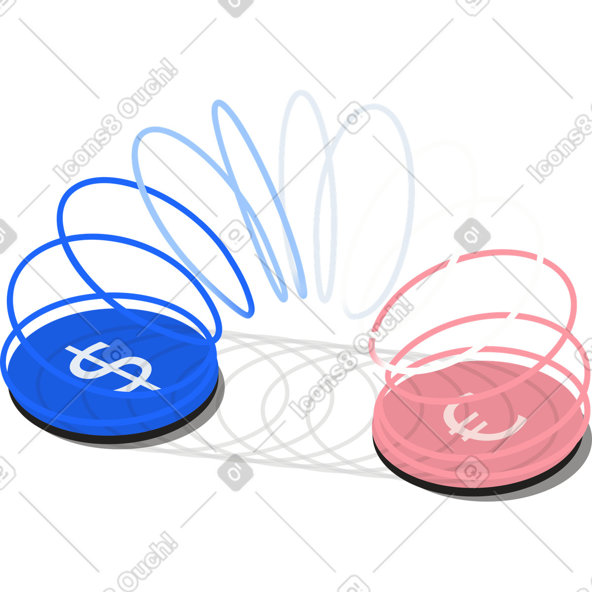 下载 Editorial 风格的 带有货币图标的弹簧玩具 插画，支持 PNG、SVG 格式