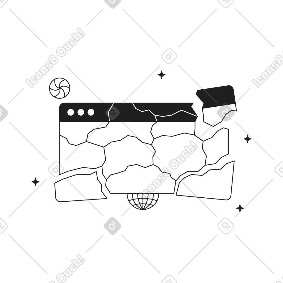 Broken browser window illustration clipart image representing something went wrong in PNG SVG GIF