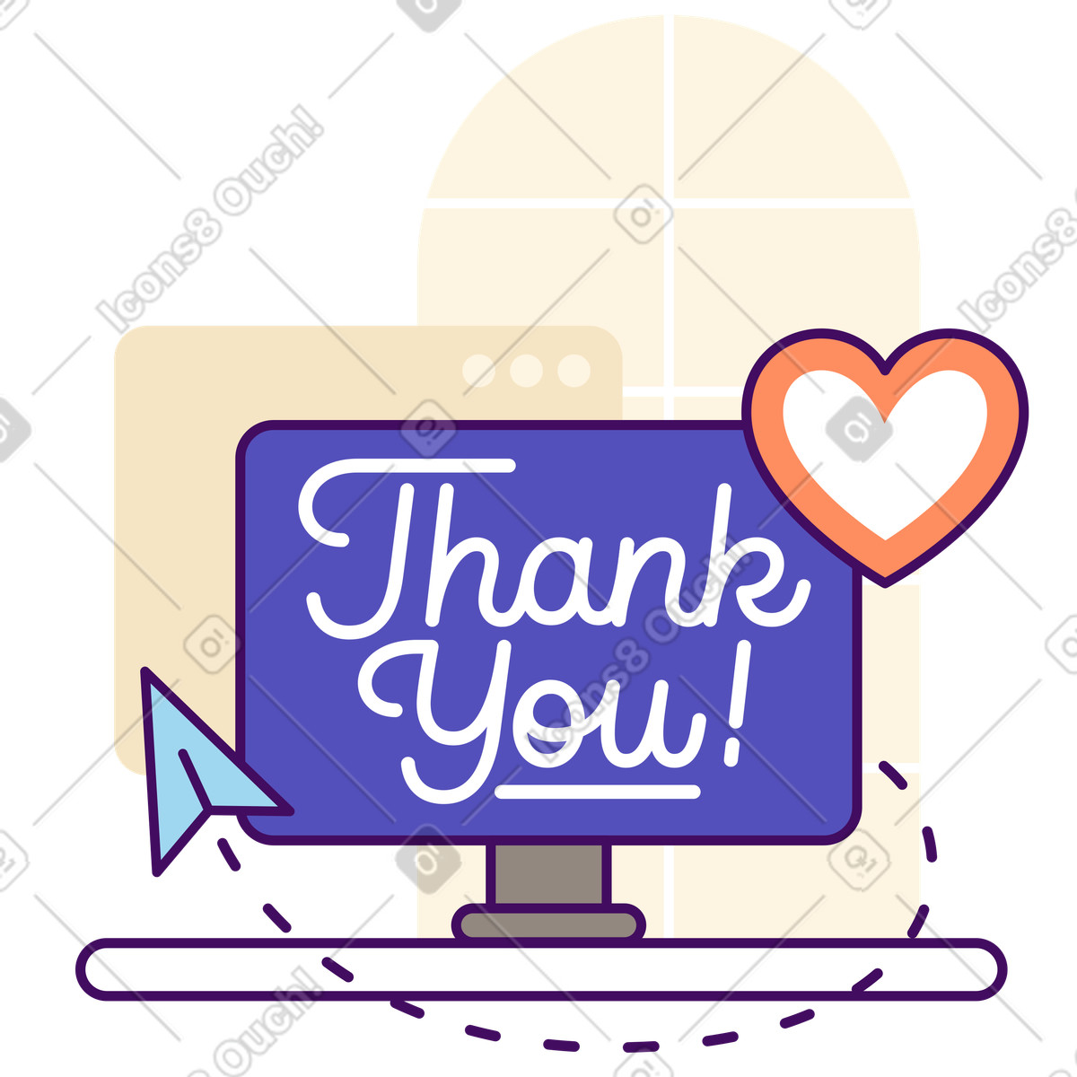 Thank You text in screen with plane cursor and heart Lettering animated illustration Simplistic style download GIF, Lottie (JSON), AE