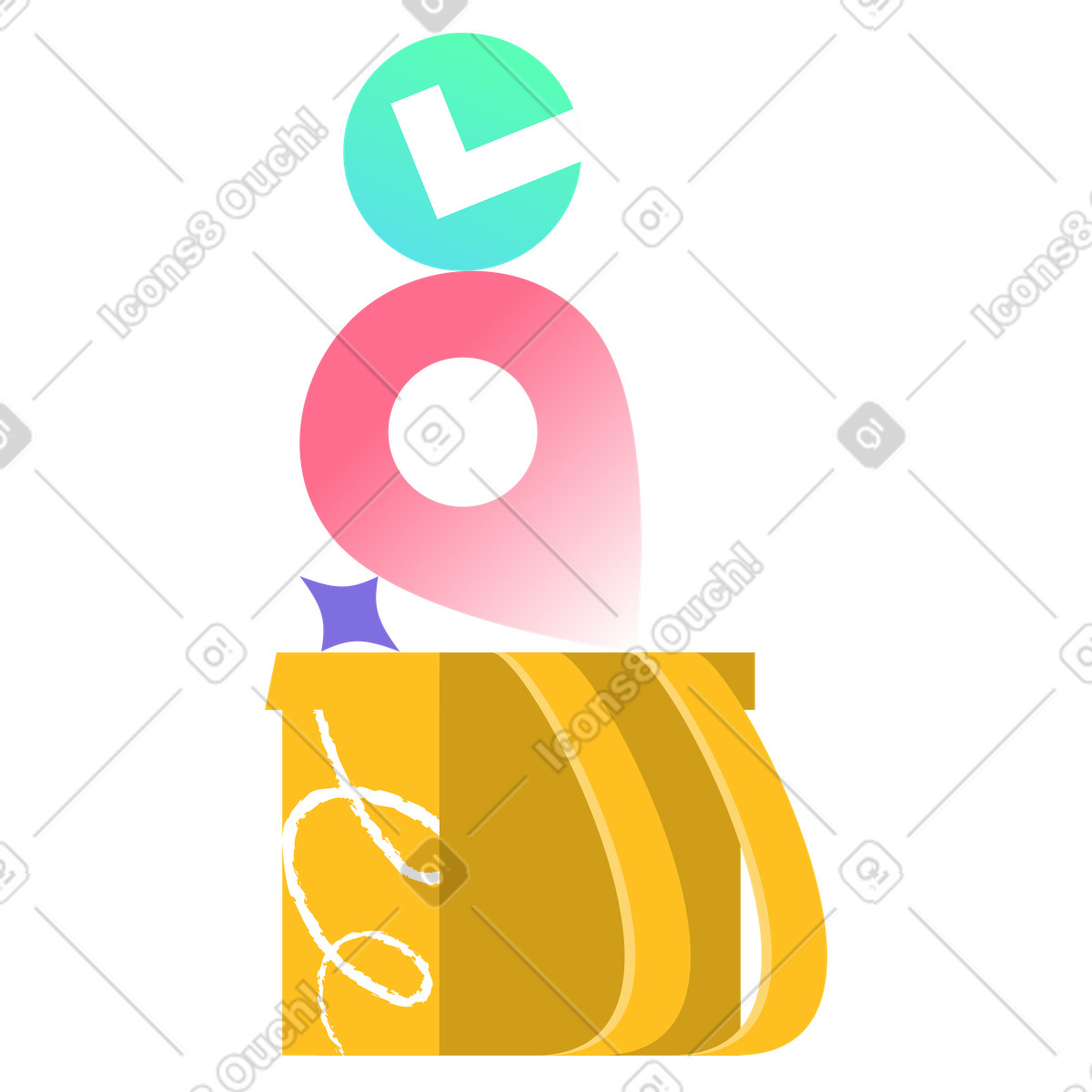 Delivery bag with location pin and check mark, Order tracking confirmation illustration in Bright style download in PNG, SVG