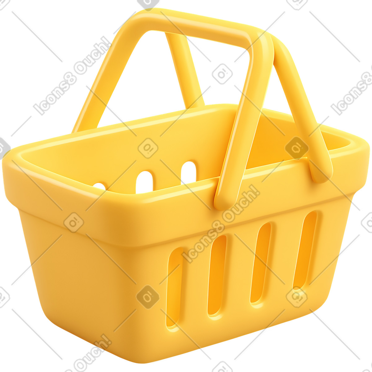 下载 3D Cutie 风格的 黄色塑料购物篮 插画，支持 PNG、SVG 格式