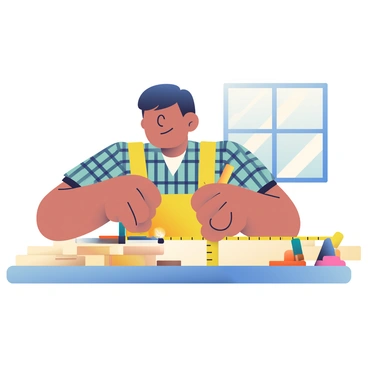 A carpenter measuring and cutting wooden planks with a precise eye