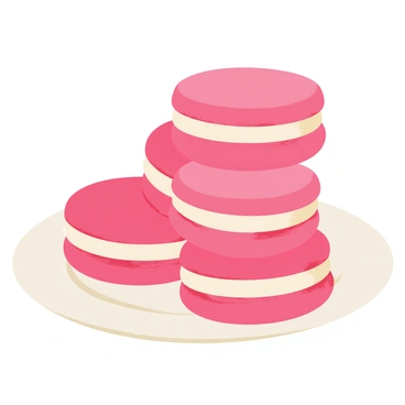 A stack of pink raspberry macarons with a creamy filling