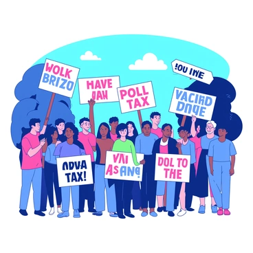 A peaceful protest with demonstrators holding signs against the poll tax