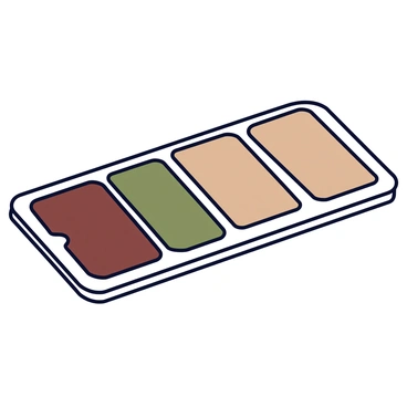 A rectangular palette featuring a range of earthy colors inspired by various shades of mud. The palette includes deep browns, muted greens, and soft beiges, arranged in smooth, even sections. Each shade has a slightly textured appearance, reminiscent of natural clay and soil, with some colors appearing darker and richer while others are lighter and softer. The palette itself rests on a plain white surface, allowing the colors to stand out prominently.
