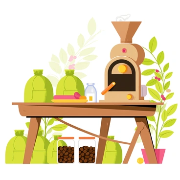 A small-scale, artisanal coffee roasting operation set up at the plantation