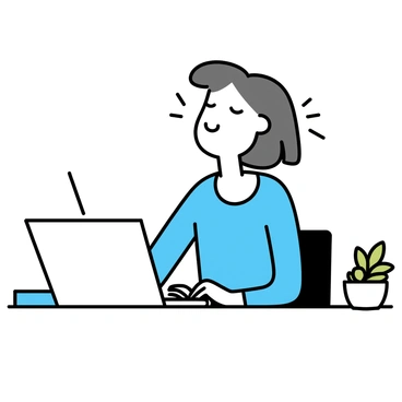 An office worker at a desk, closing her eyes and taking a calming deep breath