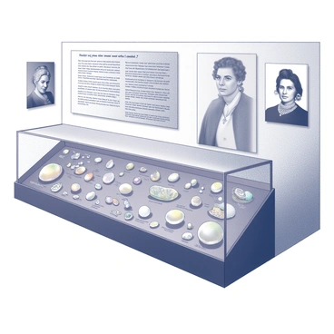 A museum exhibit showcasing a variety of pearls and their history