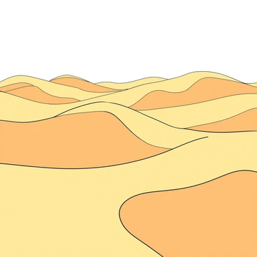 A vast expanse of sand dunes with smooth, flowing curves. The dunes rise gracefully and form elegant shapes, their surfaces rippled and textured from the persistent winds. The light casts soft shadows across the undulating landscape, creating a sense of depth and dimension. The sky above is clear, allowing the warm sunlight to illuminate the golden hues of the sand, emphasizing the intricate patterns formed by nature.