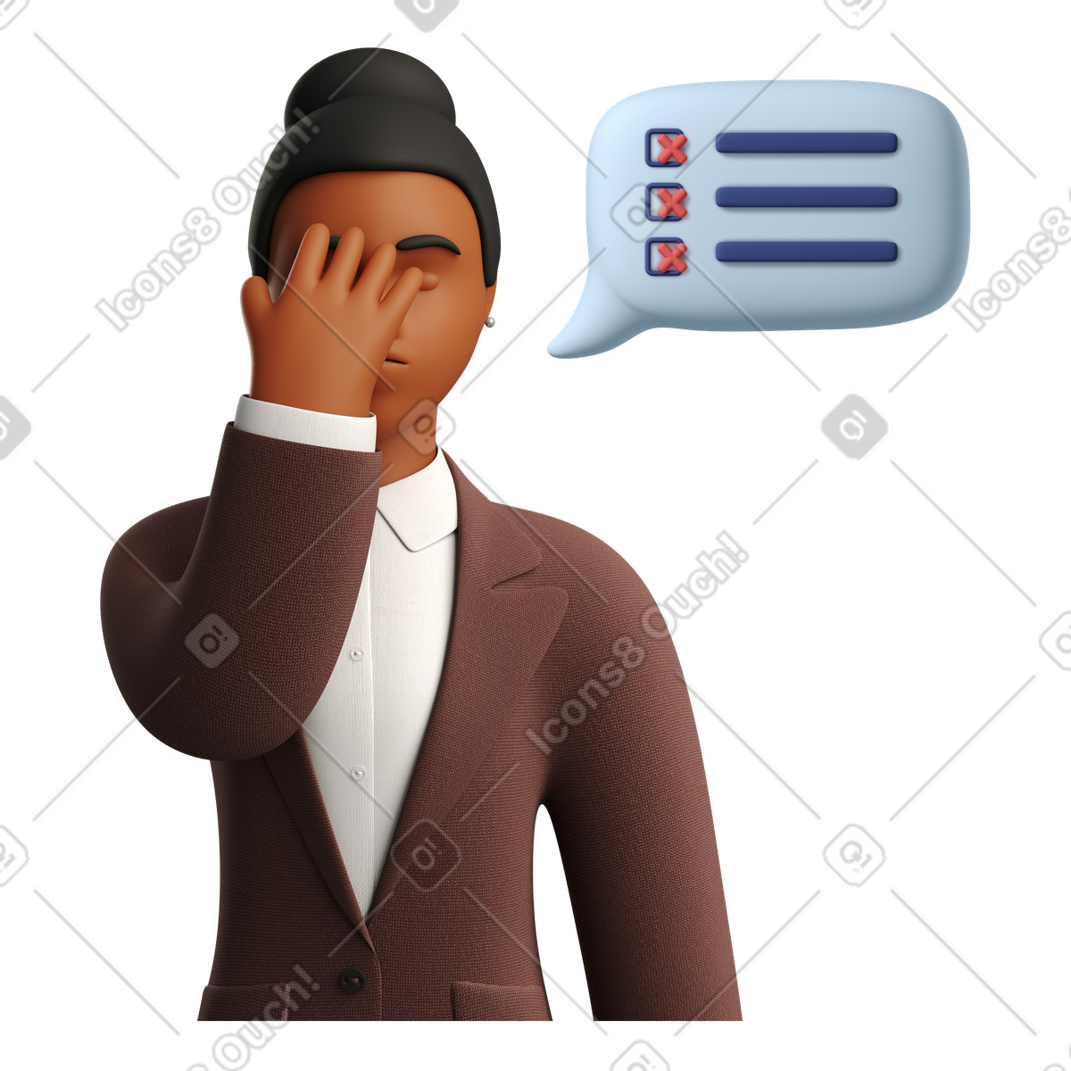 下载 3D Business 风格的 女商人在做坏事时捂脸 插画，支持 PNG、SVG 格式