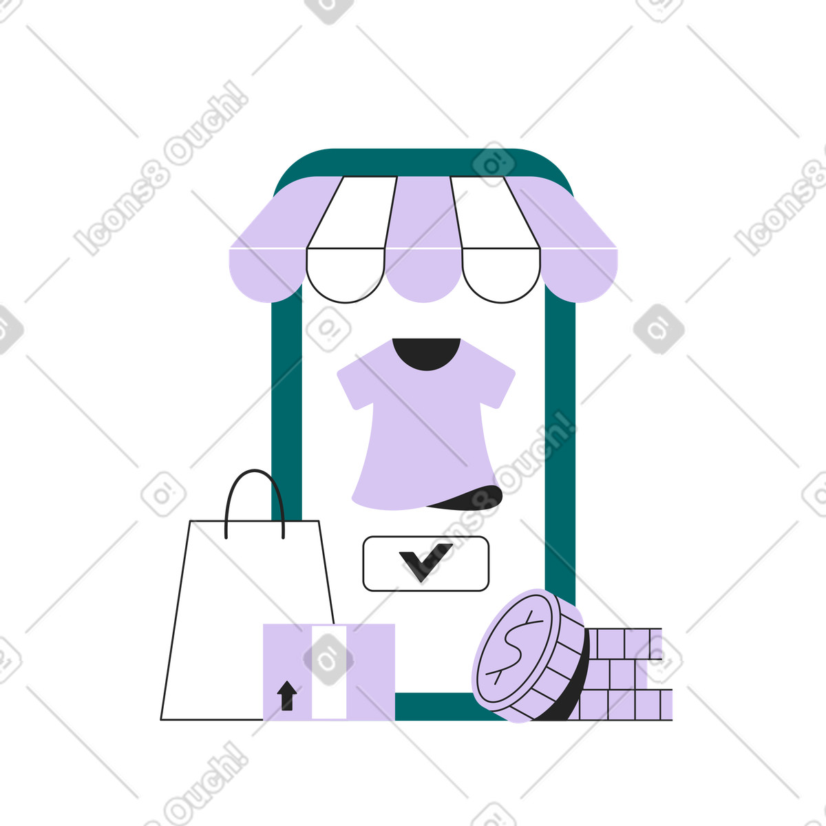 Shopping for clothes in online store illustration Sammy Line style download PNG, SVG