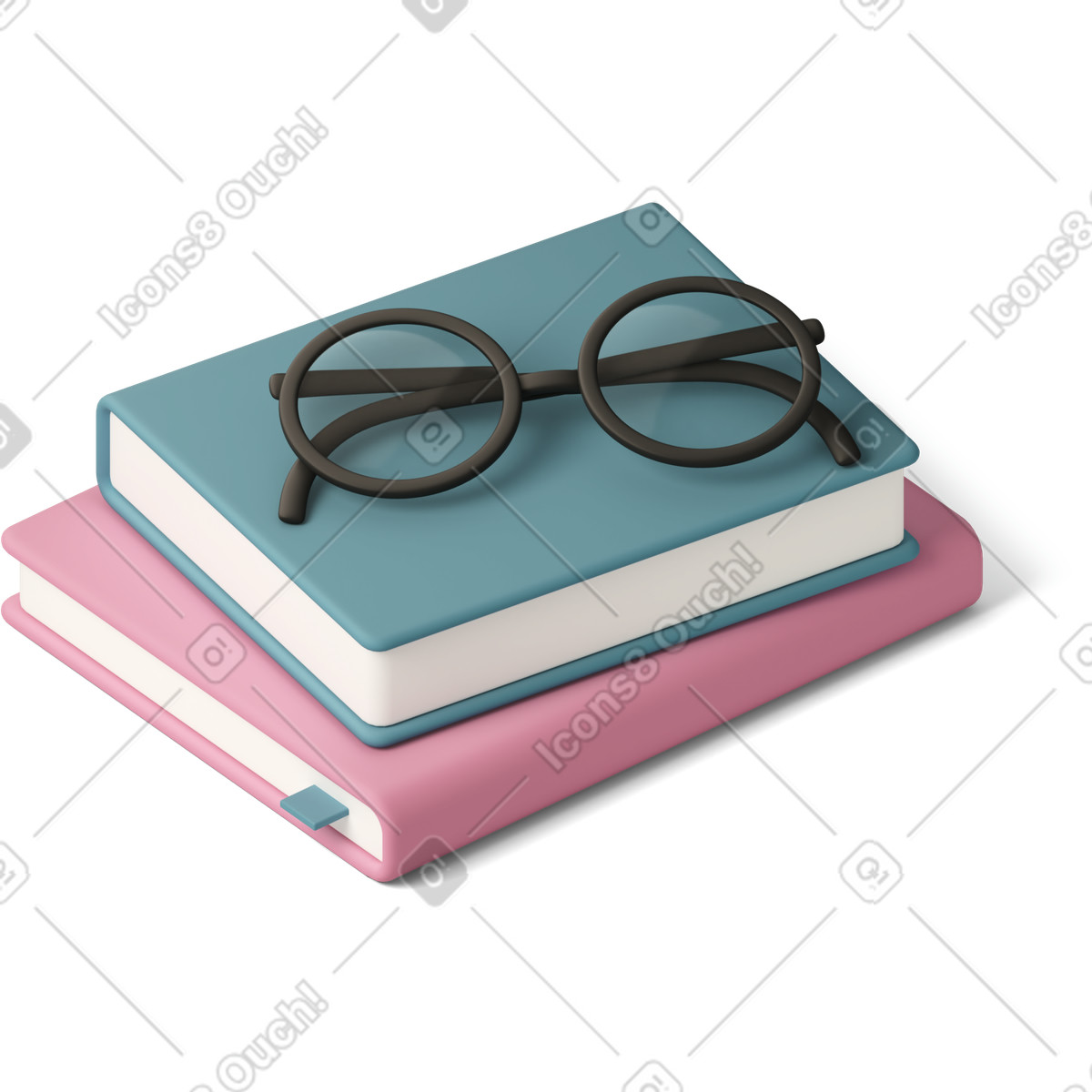 3D Casual life 스타일의 Glasses on books 일러스트레이션 PNG, SVG 다운로드