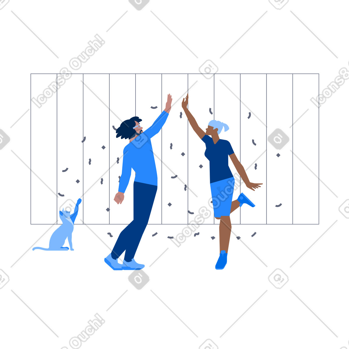 Иллюстрация Teammates celebrating with high five and confetti, Workplace success goal achievement в стиле Urban — скачать в форматах PNG, SVG