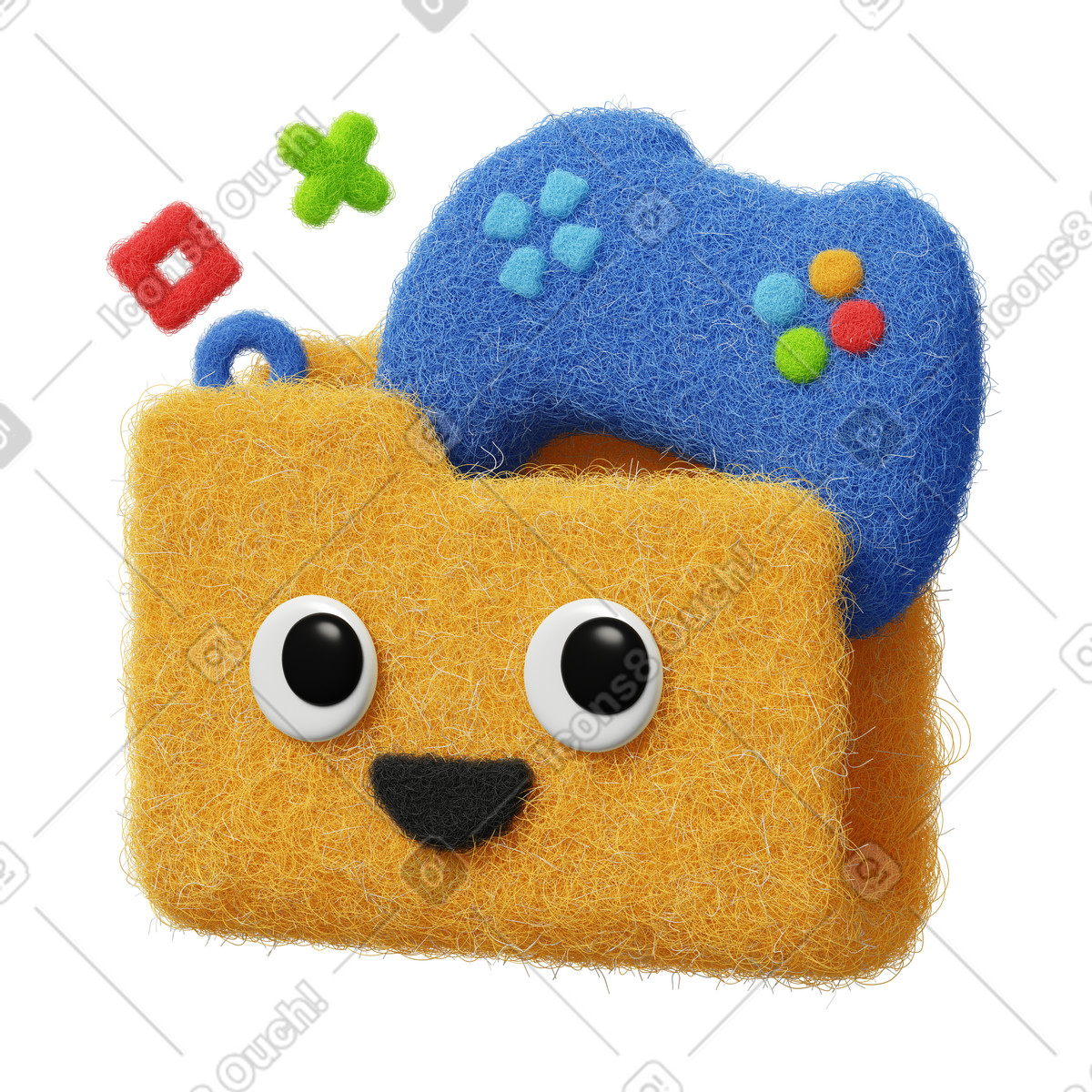 Illustration Yellow folder with gamepad dans le style Fuzzy à télécharger aux formats PNG, SVG