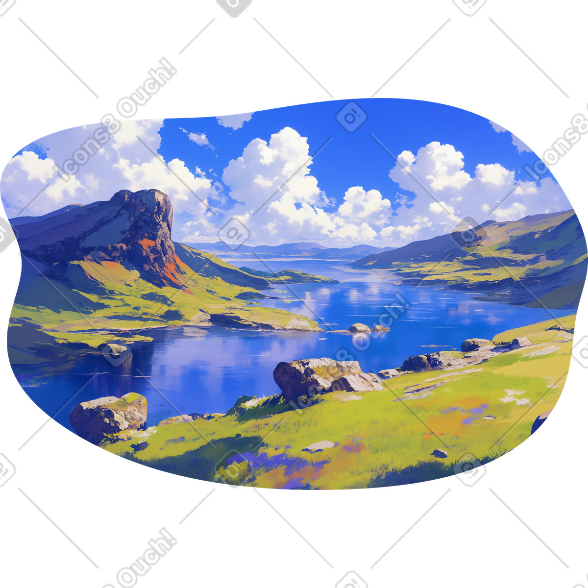 Highland and river landscape background illustration in PNG, SVG