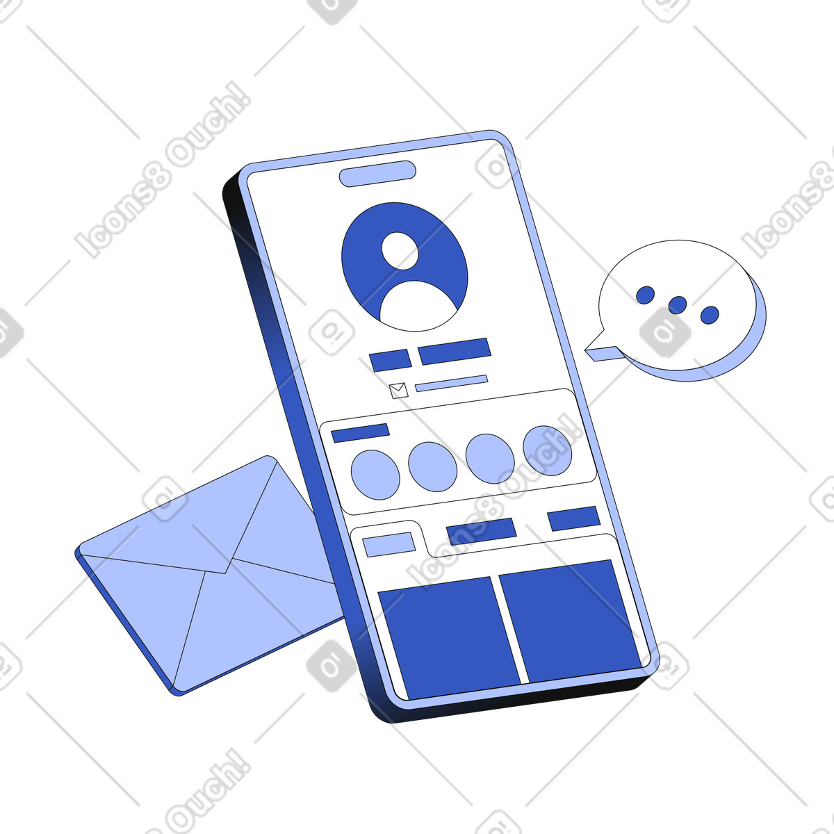 User profile on phone screen illustration in Techny style download in PNG, SVG