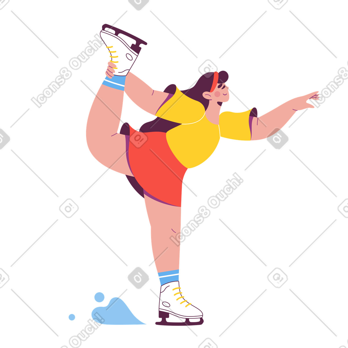 Иллюстрация Figure skater balancing on one leg, Winter sports and recreation в стиле Sammy — скачать в форматах PNG, SVG