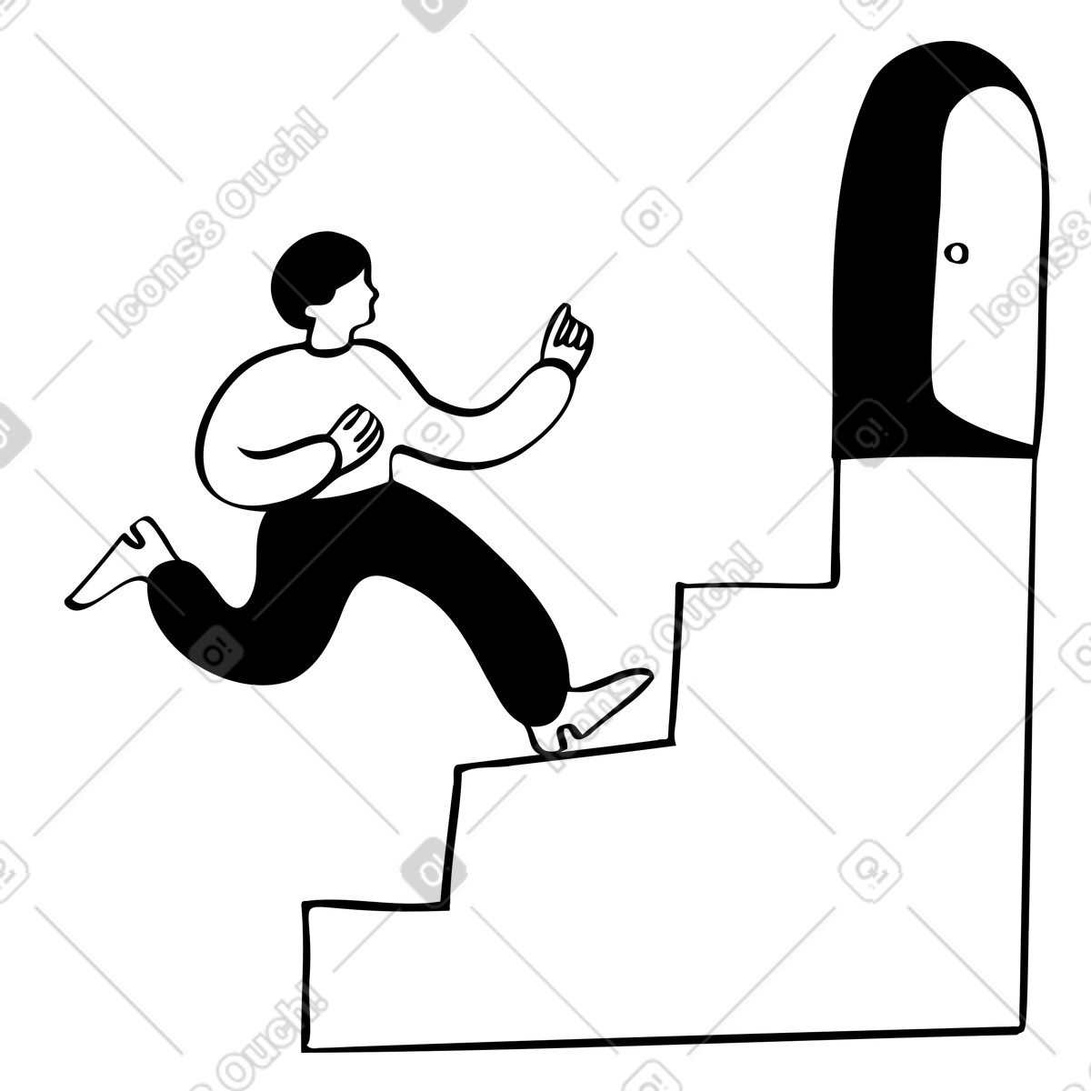 Man running up the stairs to open door illustration in Journal style download in PNG, SVG