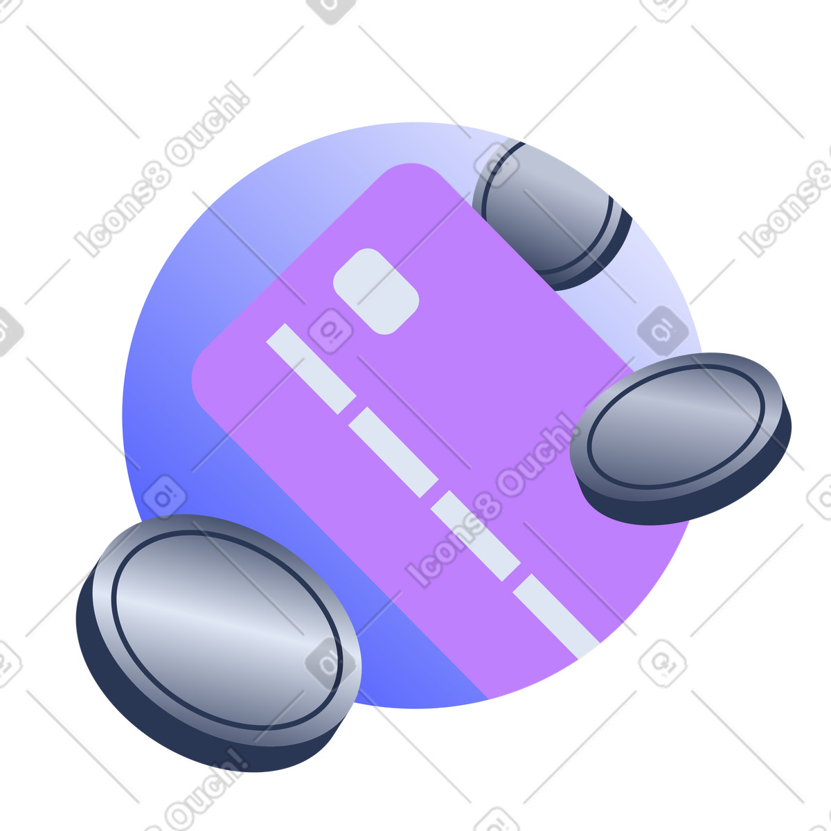 下载 Lucent 风格的 信用卡和硬币围成一圈 插画，支持 PNG、SVG 格式