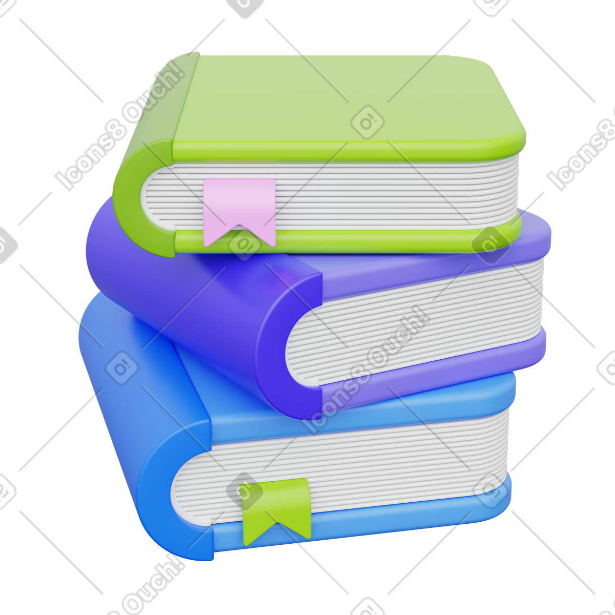 Stack of colorful books with bookmarks, Study materials and learning resources illustration in 3D Playful style download in PNG, SVG