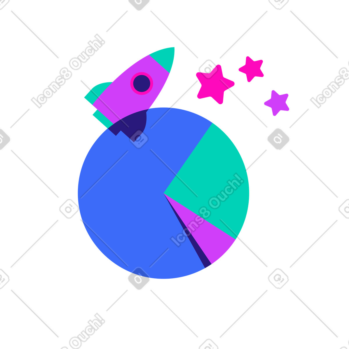 Ilustración Lanzamiento de startup con gráfico circular en estilo Basic a descargar en PNG y SVG