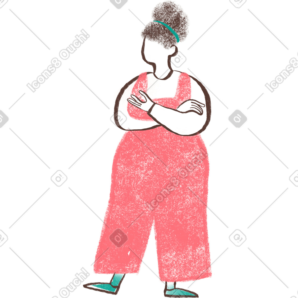 Curvy woman standing with her arms crossed-Illustration im Company-Stil als Download in PNG, SVG