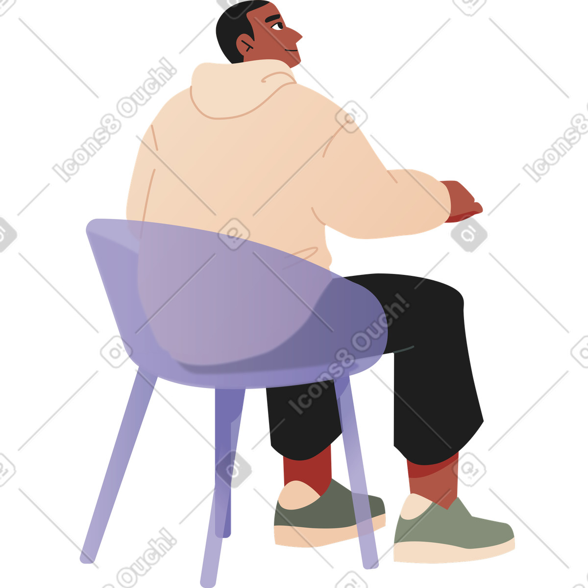 Sitting guy illustration in Coworking style download in PNG, SVG