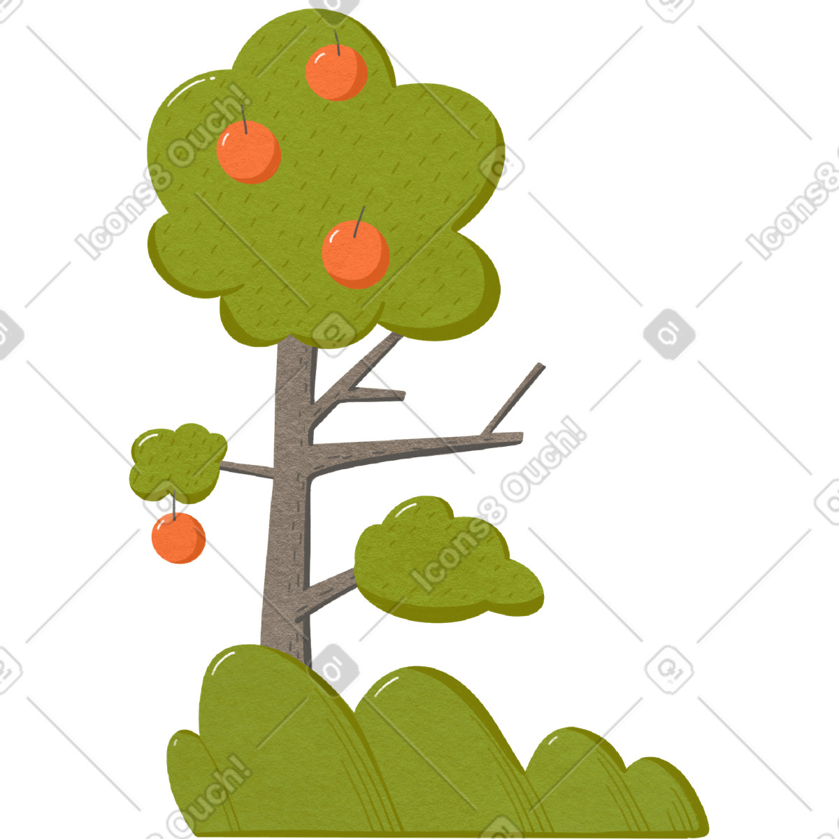 Goose 스타일의 Green tree with apples and grass bush 일러스트레이션 PNG, SVG 다운로드