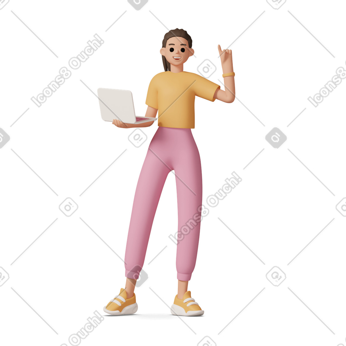 Girl holding laptop and having an idea illustration in 3D Casual life style download in PNG, SVG