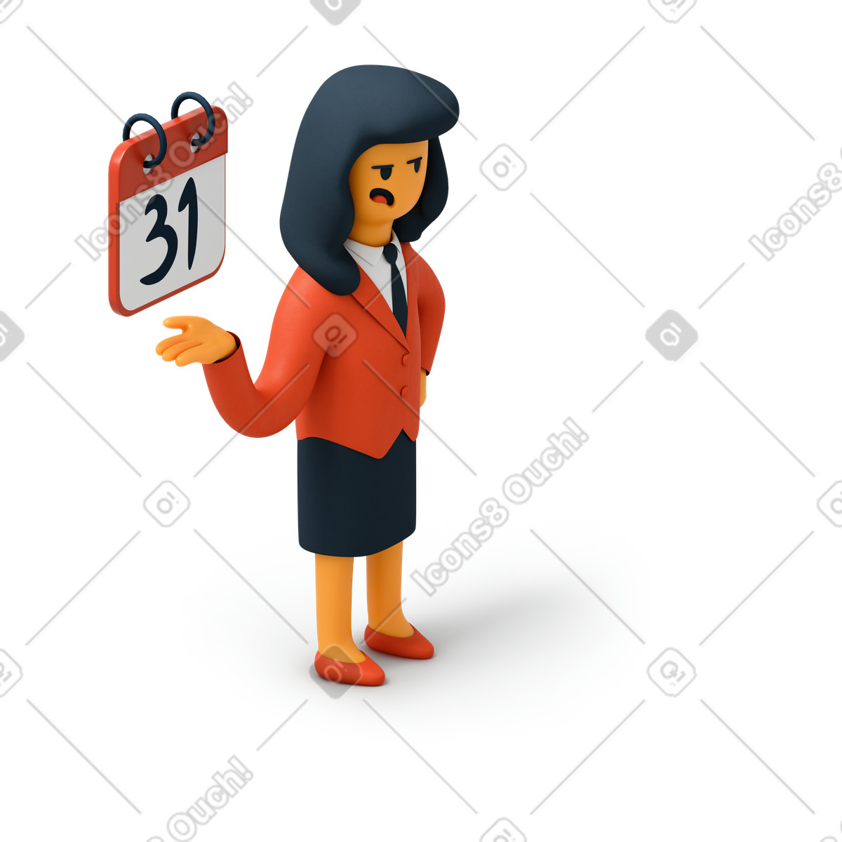 Donna con promemoria del calendario illustrazione in stile 3D Flame scarica in PNG, SVG
