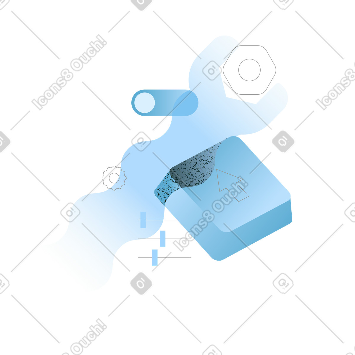 Settings icon with interactive UI elements, product customization and preferences illustration in PNG, SVG
