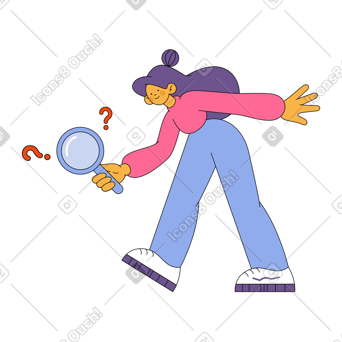 Ilustración Chica investigando con lupa en estilo Bloom a descargar en PNG y SVG