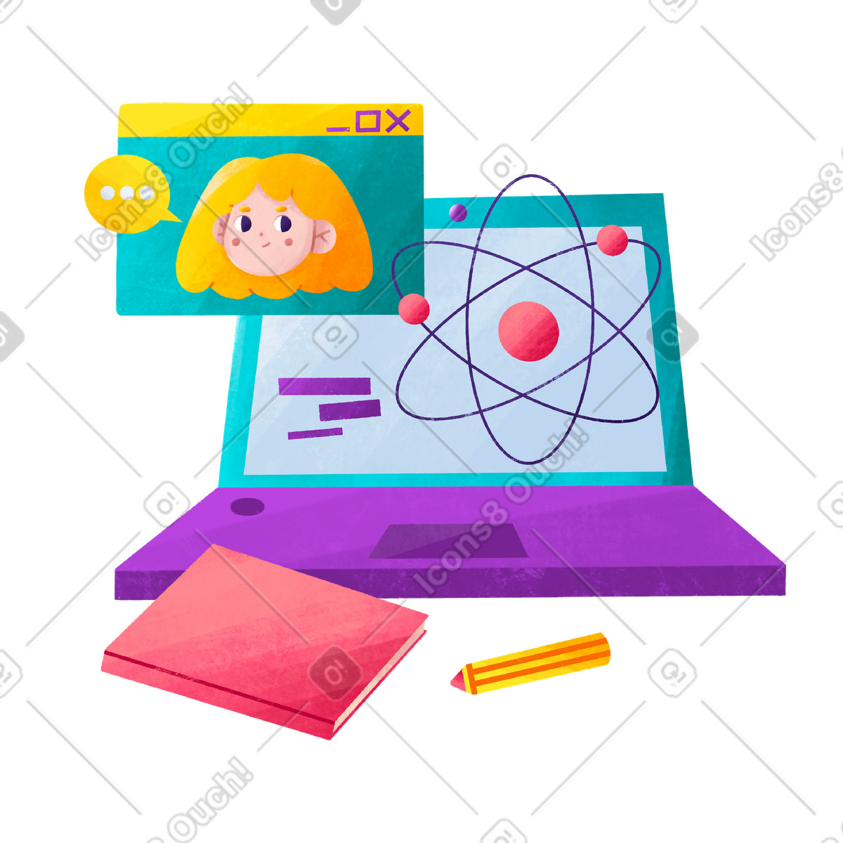 Online science learning illustration in Bonbon style download in PNG, SVG