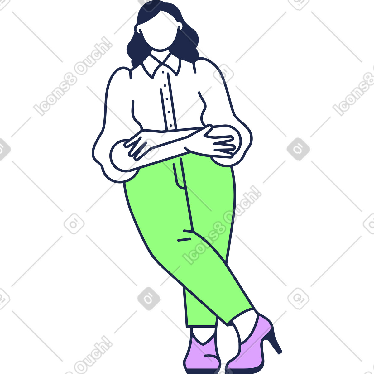 Woman crossing her arms over chest illustration in Outline style download in PNG, SVG