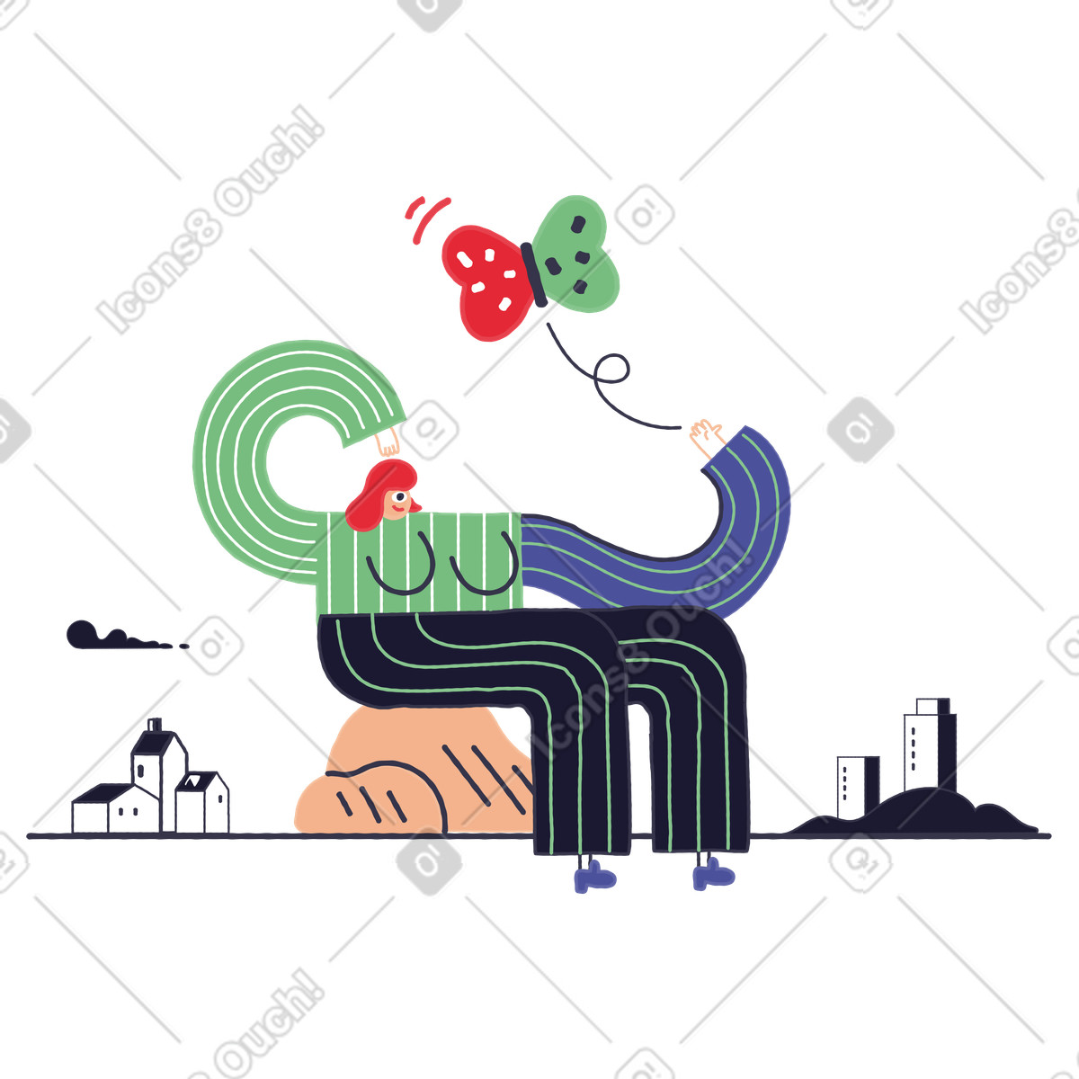 下载 Stripy 风格的 Taking care of butterfly in the city, Conservation urban areas 插画，支持 PNG、SVG 格式