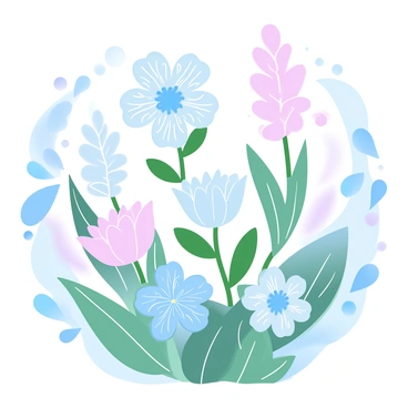 A garden filled with various flowers in full bloom. Each flower has distinct shapes and patterns, showcasing intricate line art details. Surrounding the flowers are lush green leaves, adding depth to the scene. The composition showcases a harmonious arrangement of the floral elements, creating a balanced and natural look throughout the garden.