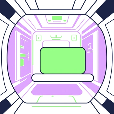A stick of butter is floating inside a spaceship, suspended in mid-air. The butter is in a rectangular shape, with its smooth surface reflecting the light from the spaceship's interior. The spaceship has metallic surfaces and various control panels visible in the background. There are small gadgets and screens displaying information on the walls, and the ceiling features beams and lights. The overall environment conveys a sense of weightlessness, as the butter gently glides without any support.