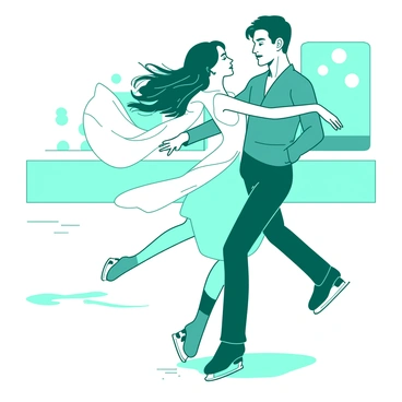 A couple gracefully gliding across the ice in a beautiful ice dance routine.