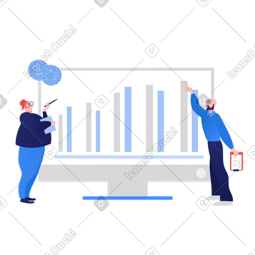 Illustration animée Des personnes montrant un graphique financier réussi aux formats GIF, Lottie (JSON) et AE