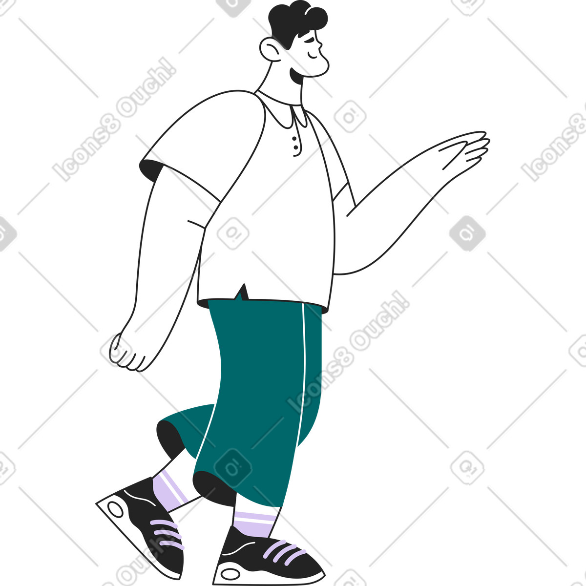 Glücklicher mann nimmt etwas-Illustration im Sammy Line-Stil als Download in PNG, SVG