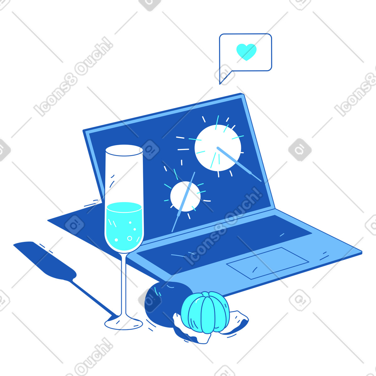 Ilustración animada Bengalas y champán para celebrar la nochevieja online en estilo Storyline a descargar en GIF, Lottie (JSON), AE