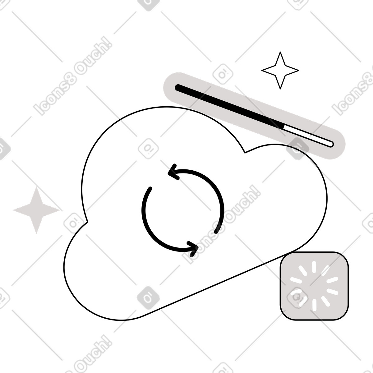 Illustration Cloud storage synchronization, Data transfer and file sharing dans le style Shade à télécharger aux formats PNG, SVG