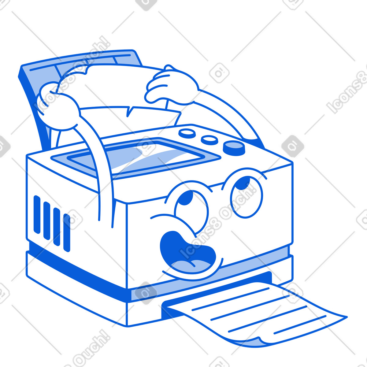 Ilustração animada de Printer character loading paper tray, Office workflow em no estilo Handy Line para baixar em GIF, Lottie (JSON), AE