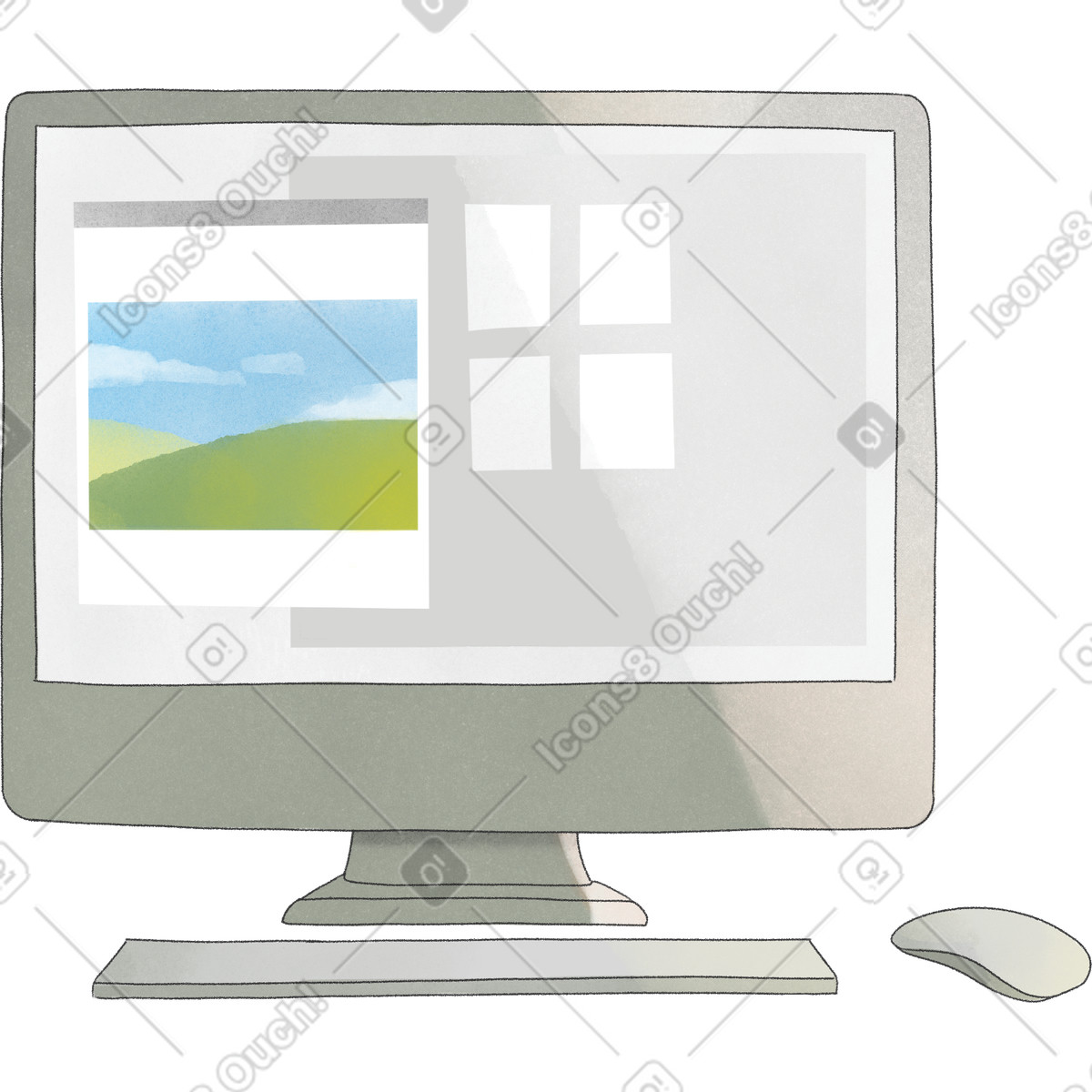 Ilustración Computadora con teclado y mouse en estilo Seasons a descargar en PNG SVG