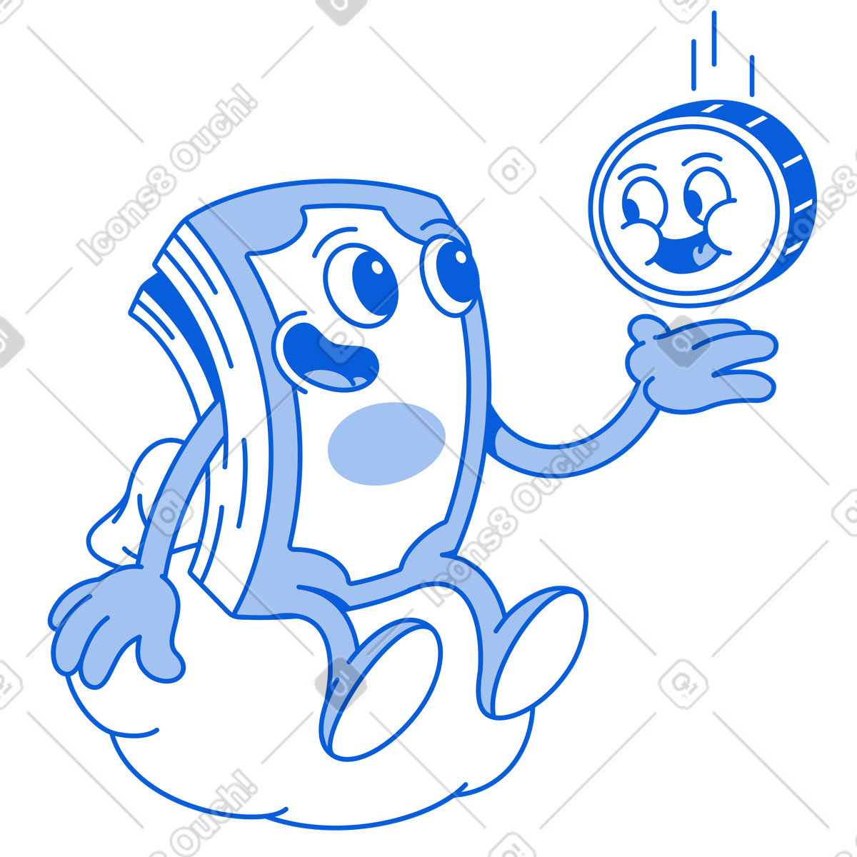 Illustration animée Caractères d'argent, billets de banque et pièces monnaie dans le style Handy Line à télécharger aux formats GIF, Lottie (JSON), AE